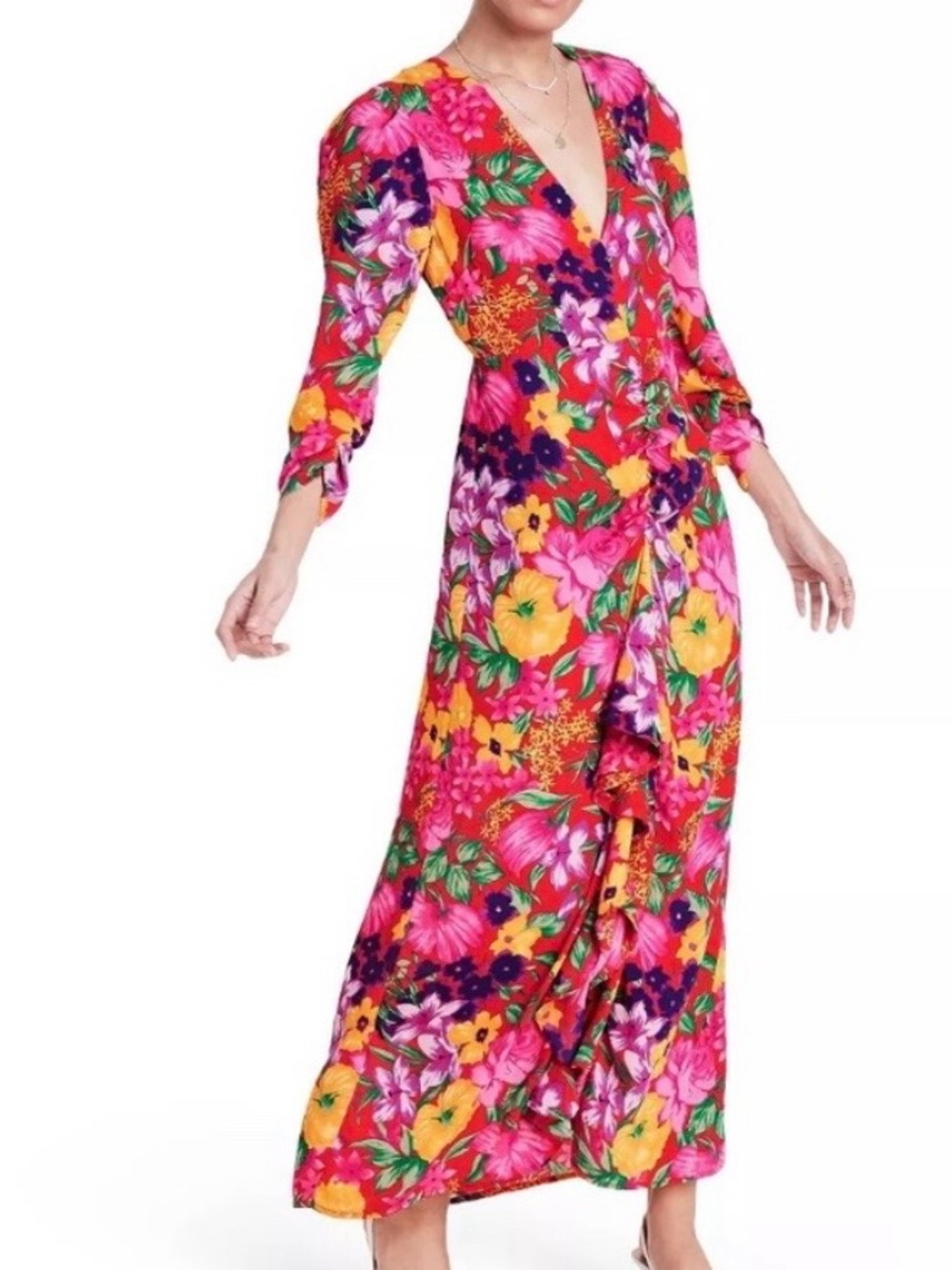 RIXO by Target Vibrant Pink Floral Wrap Maxi Dress